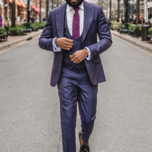Navy blue with purple pinstripes 3-piece suit